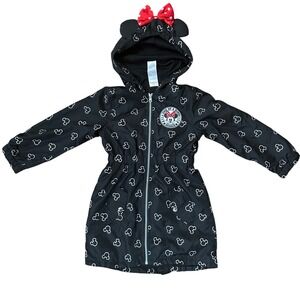 Disney Girls Minnie Mouse "One of a Kind" Hooded Mid-length Rain Jacket Size 6
